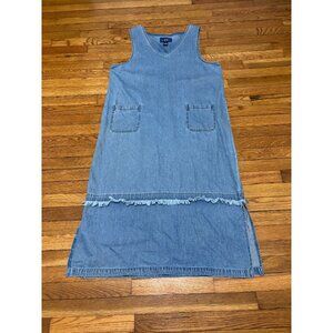 Original TY Denim Jumper Dress Plus Sz 18 Blue Cotton Sleeveless Tank Fringe
